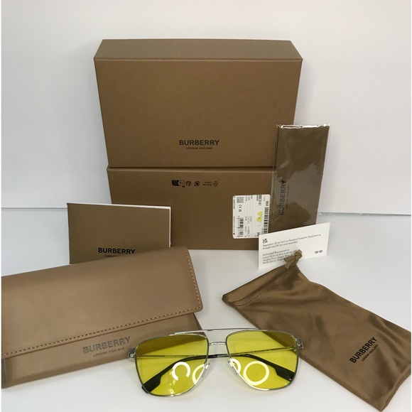BURBERRY Blaine BE3141 1005 aviator sunglass gunmetal frame with yellow lenses. - Picture 10 of 15